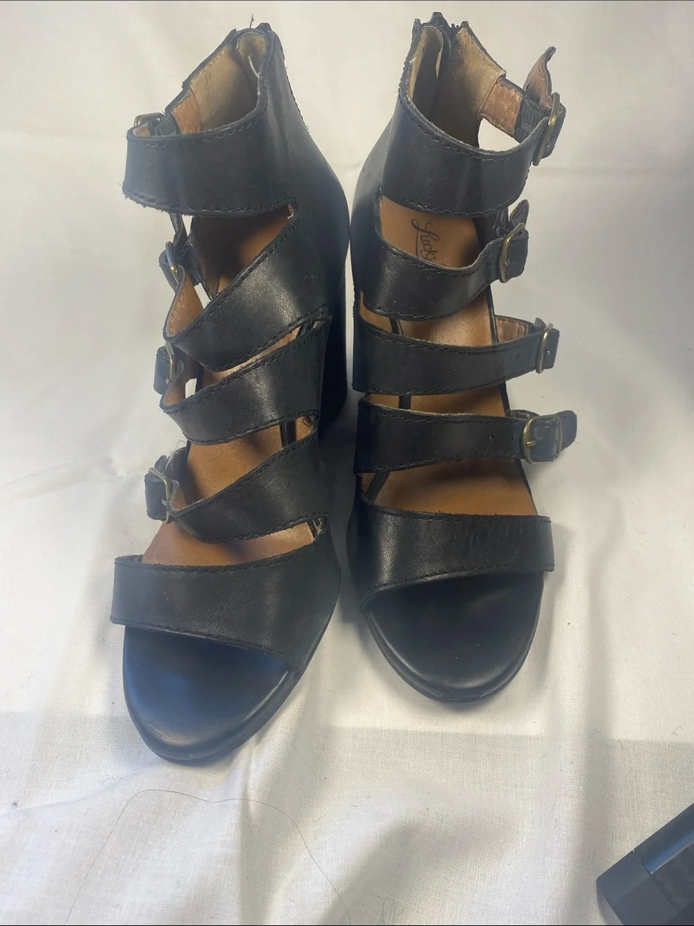 Lucky Brand Black Multi-Strap Wedge Sandals - women’s 7m